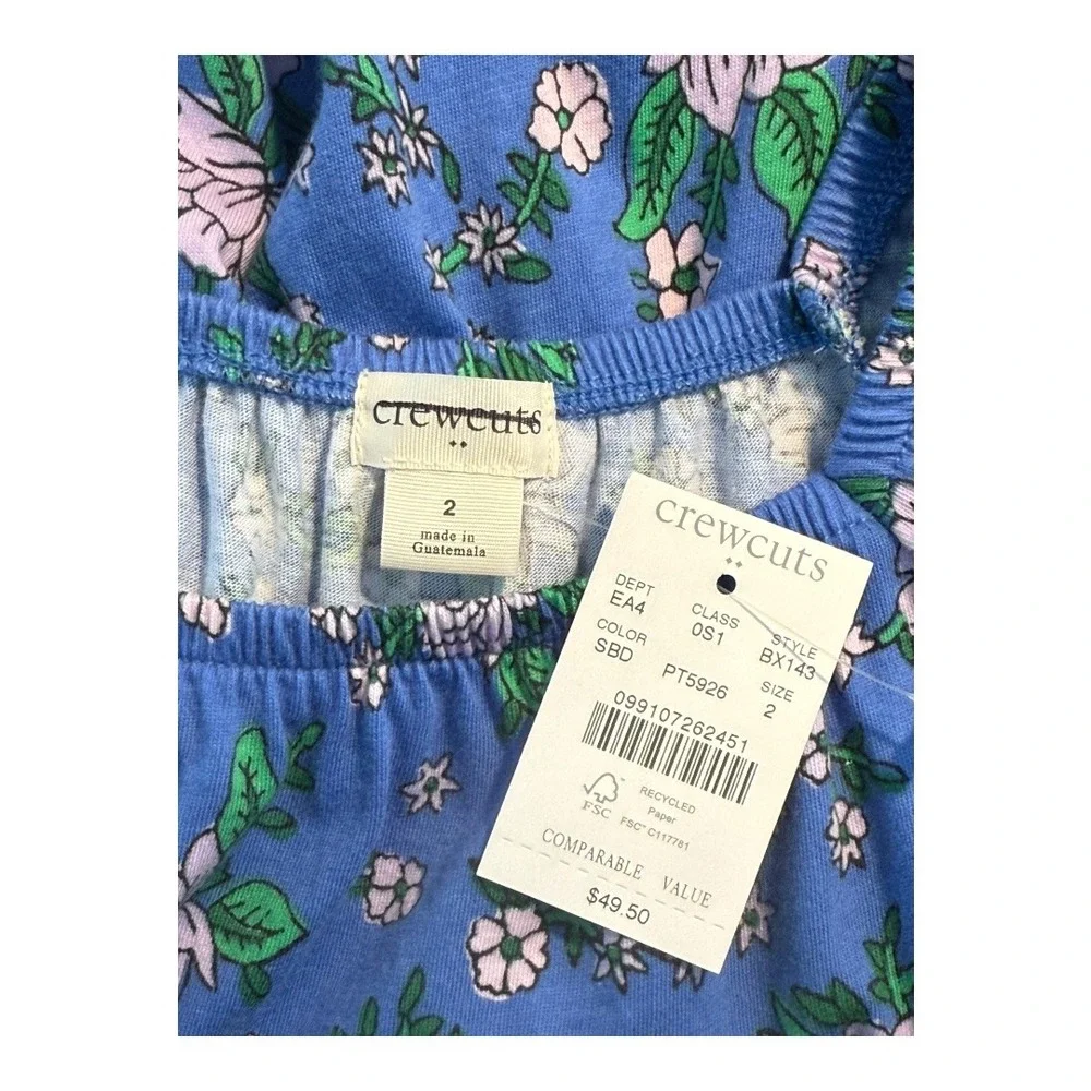 Crewcuts Girls Blue‎ Floral Tiered Dress Flutter Sleeve Size 2